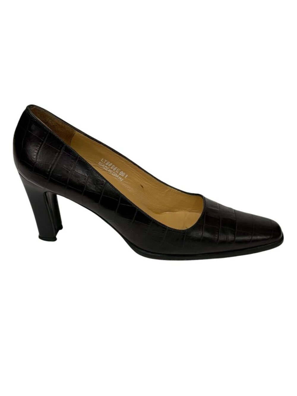 Ralph Lauren Women’s Black Leather Croc-Embossed Heels Pumps Classic Size 8.5 AA